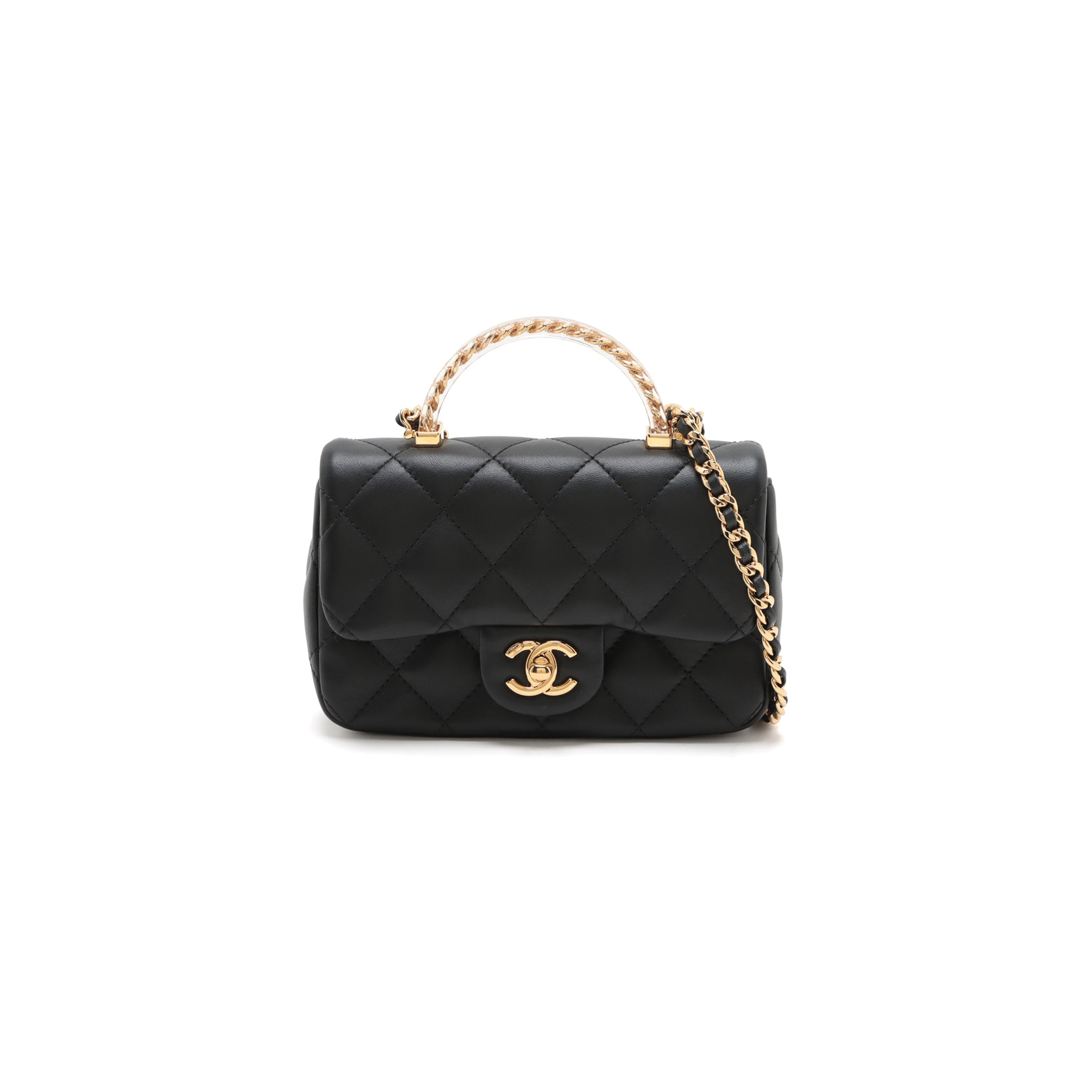 Ch*el mini matrasse 2way shoulder bag top handle black g gold as4847 (19*12*6cm)